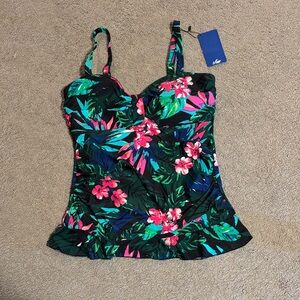 Tropical Floral Camisole Top - Black with Pink & Green Floral Print